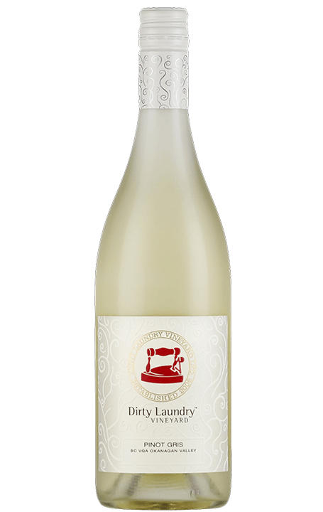 A bottle of dirty laundry white wine on a white background.