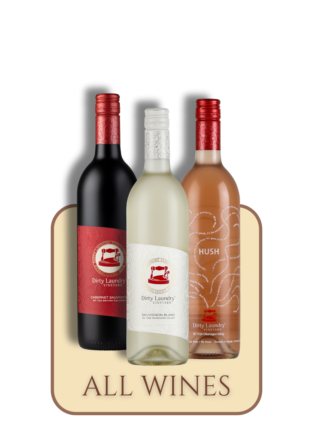 Three bottles of wine are sitting next to each other on a table.