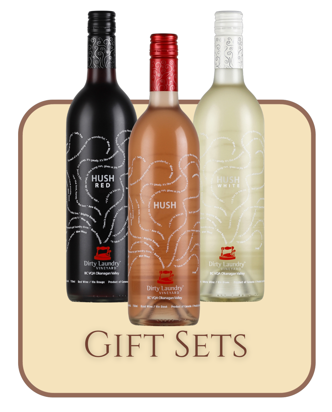 Three bottles of wine are sitting next to each other on a table.