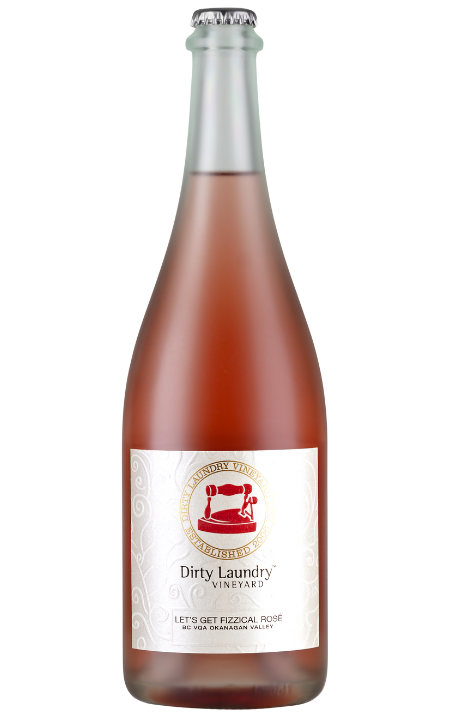 A bottle of dirty laundry wine on a white background
