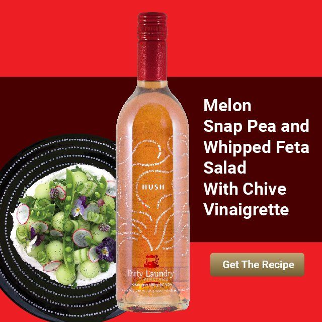 A bottle of melon snap pea and whipped feta salad with chive vinaigrette