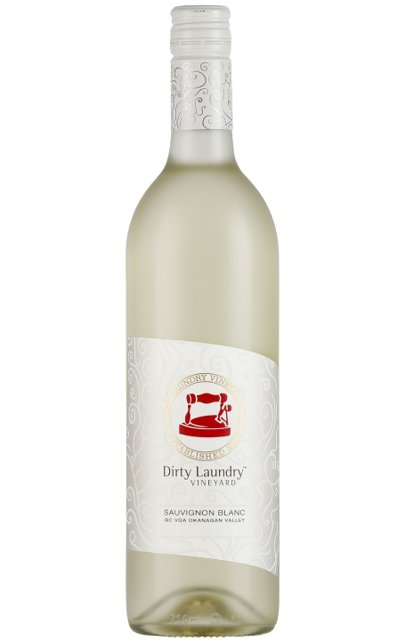A bottle of white wine with a red telephone on the label.