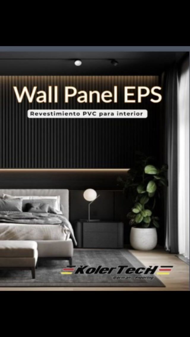 Salón moderno con panel de pared EPS negro y texto grande