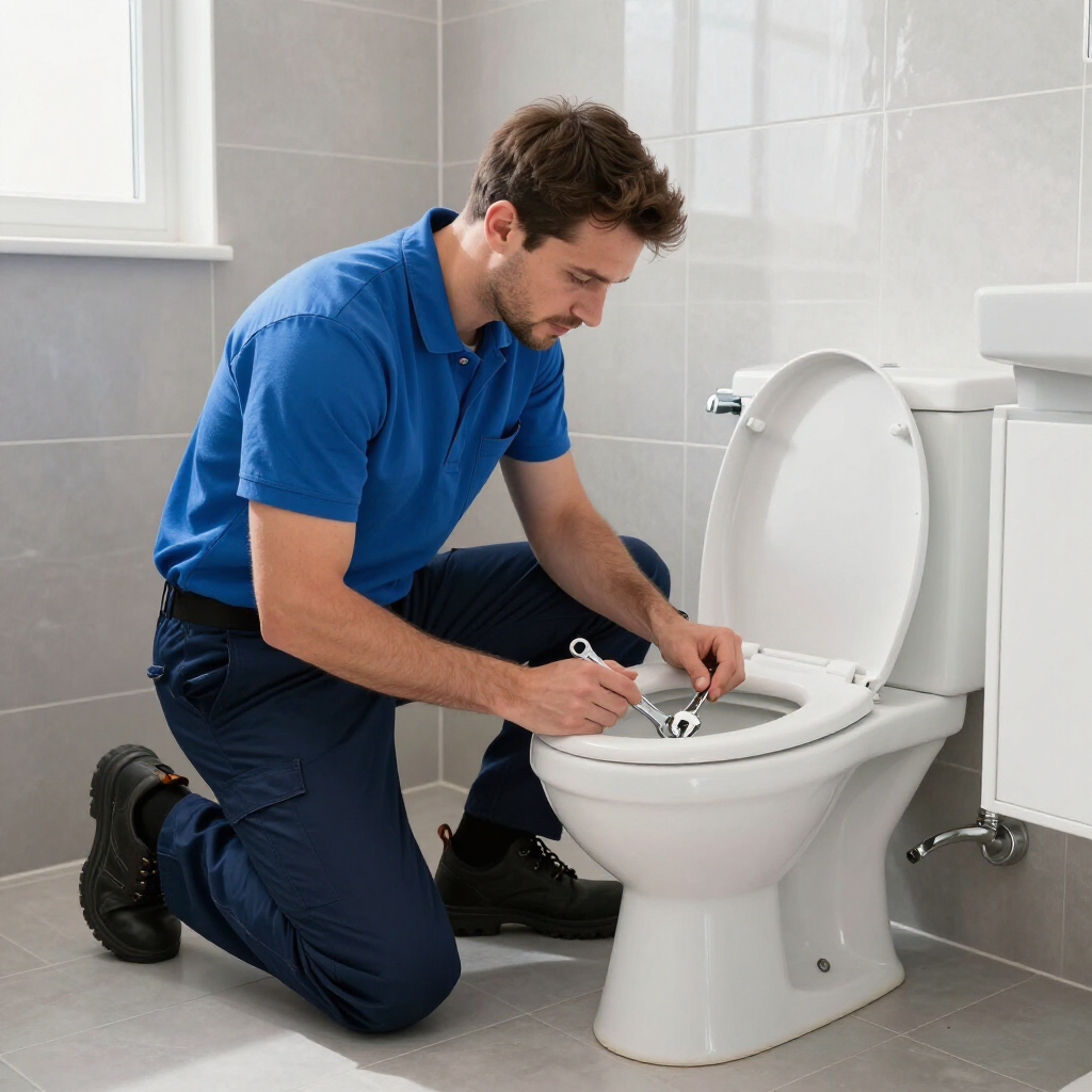 Local plumber and their team replacing a toilet.