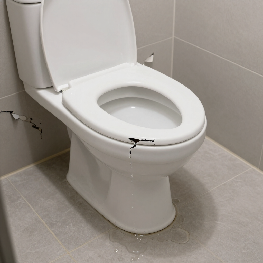 broken toilet that is leaking.