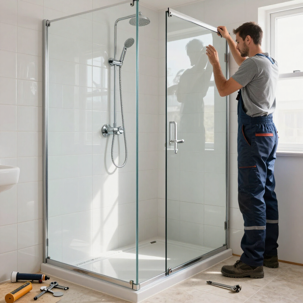 installing glass on new shower installation for castle rock homeowner.
