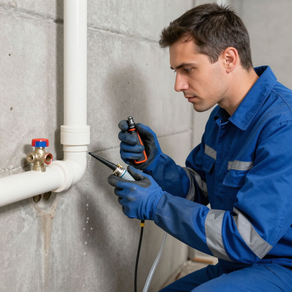 local plumber testing pipe for leak in castle rock colorado.