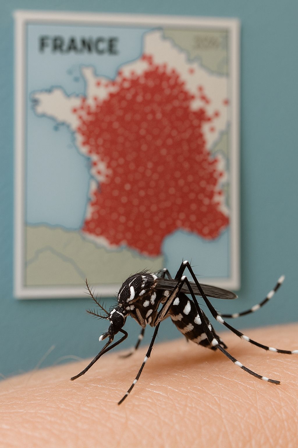 moustique tigre devant une carte de france