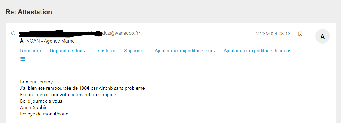 Une capture d'écran d'un e-mail avec le nom d'une personne dessus
