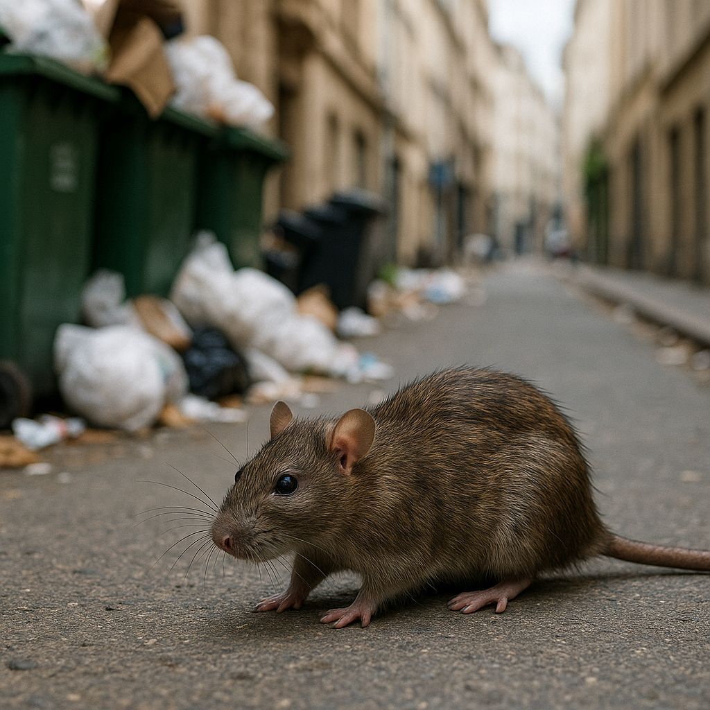 rat au milieu de détritus dans une rue
