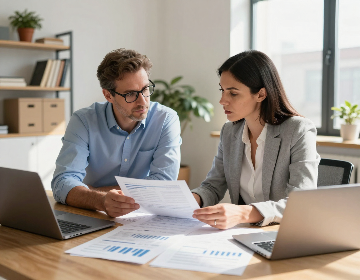 Owner and advisor reviewing documents together