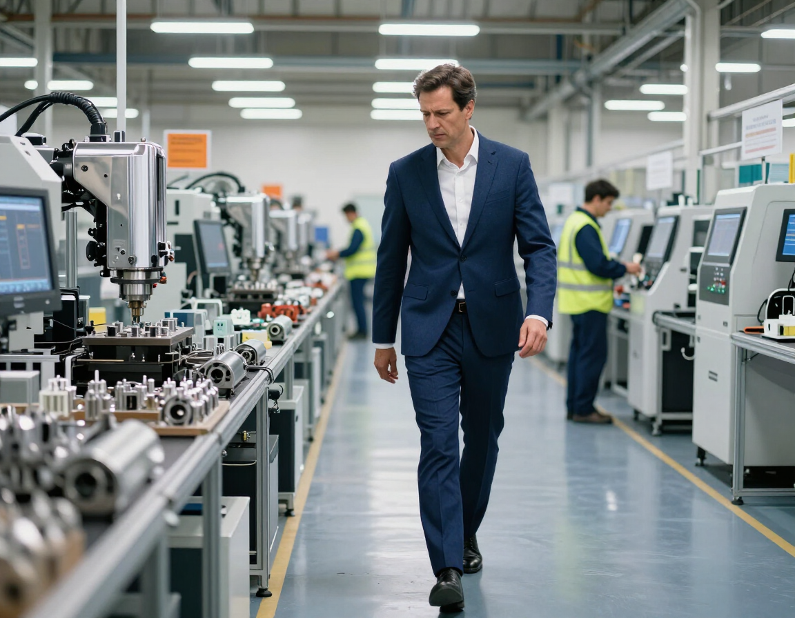 Business owner reviewing operations in a facility