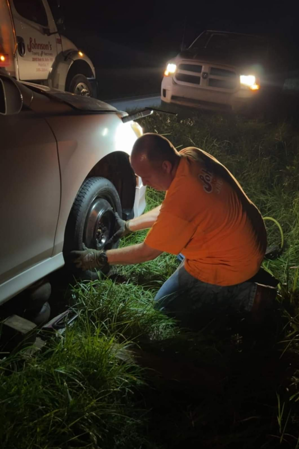 Red Truck Towing the White Truck — Palatka, FL — Johnson's Towing