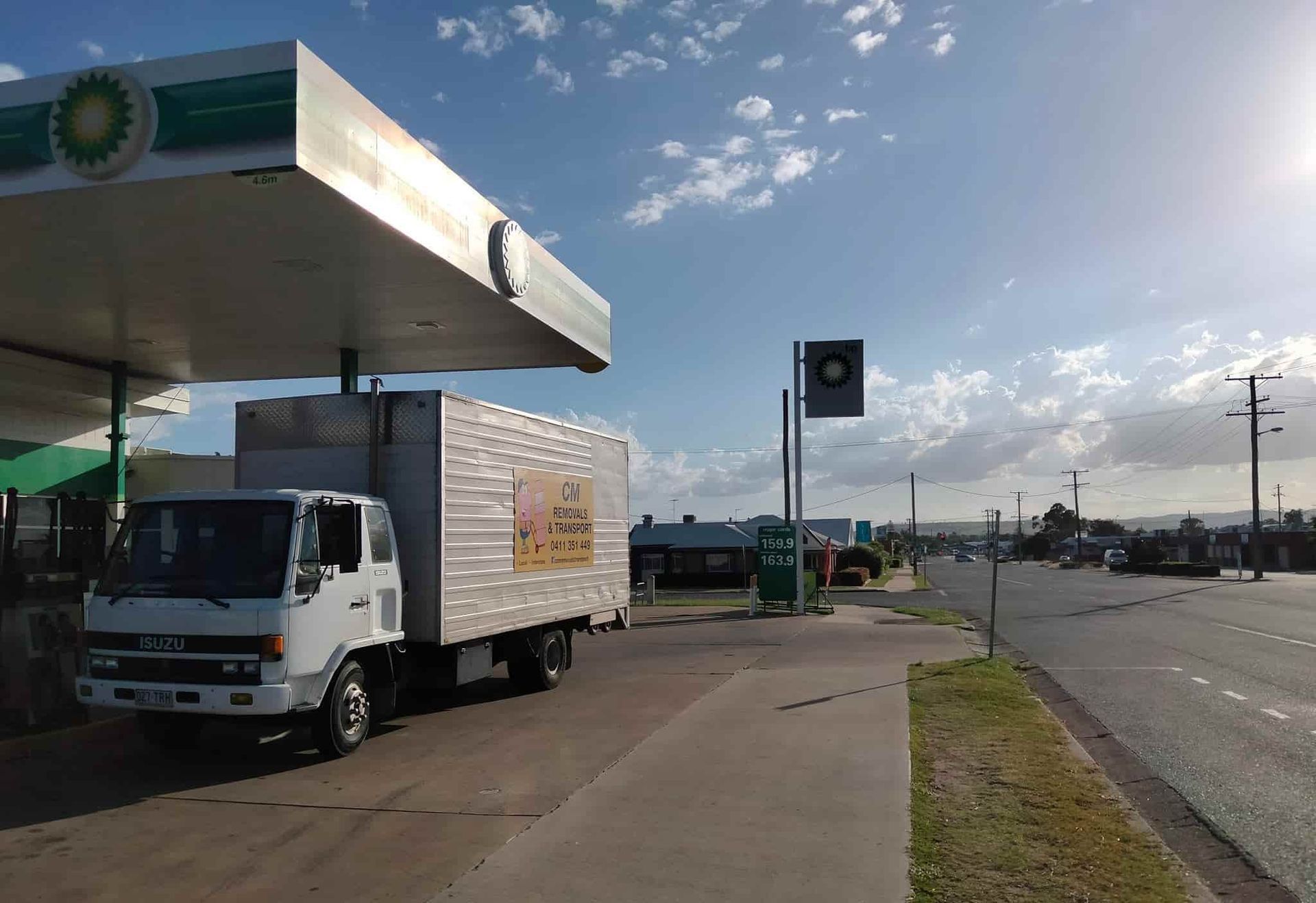 a Truck is Parked in Front of a Bp Gas Station — CM Removals & Transport In Cooroy, QLD