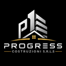 Logo per Progress Costruzioni S.r.l.s., icona argentata di un edificio con una finestra dorata su sfondo nero