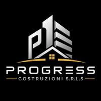 Logo per Progress Costruzioni S.r.l.s., icona argentata di un edificio con una finestra dorata su sfondo nero