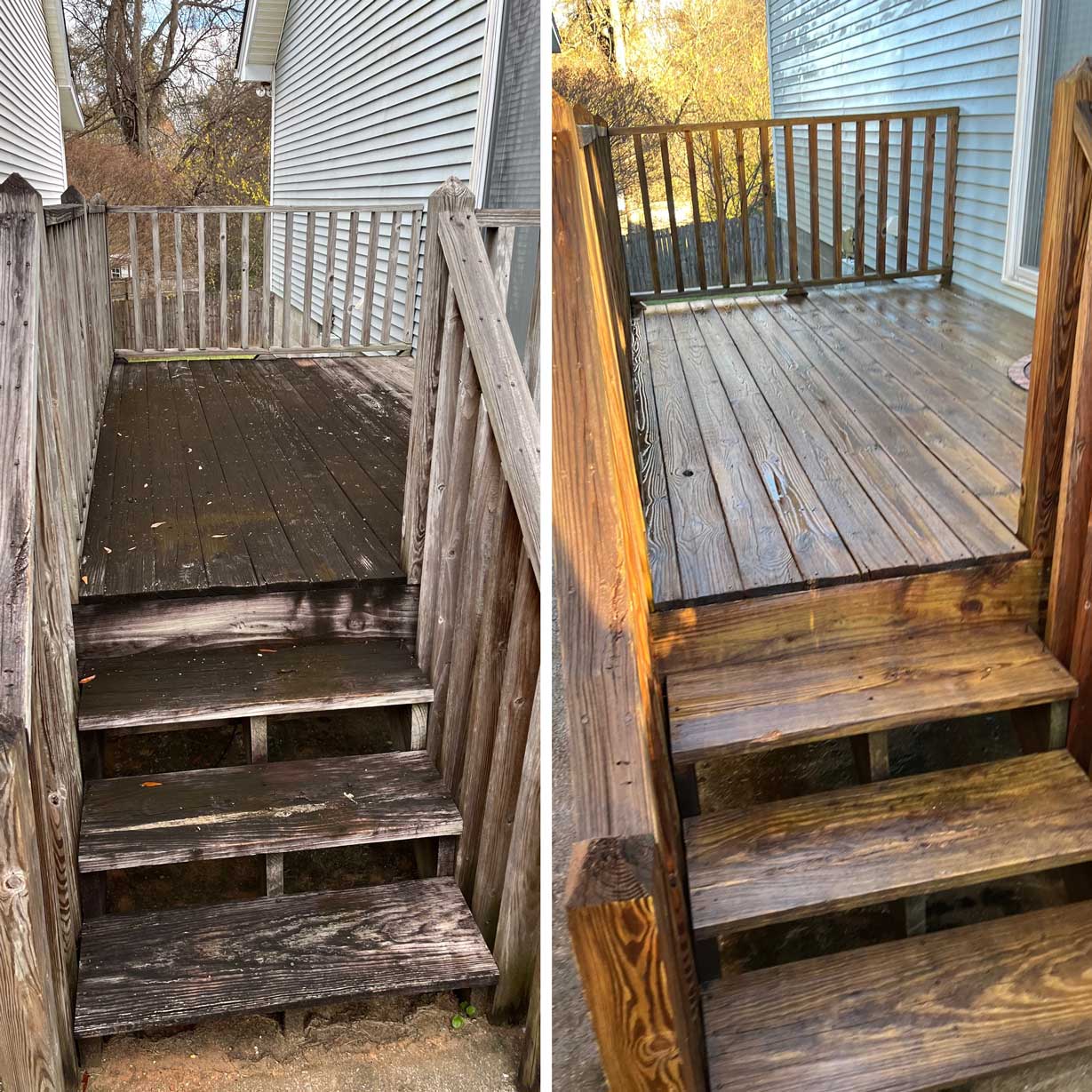 Deck cleaning before and after