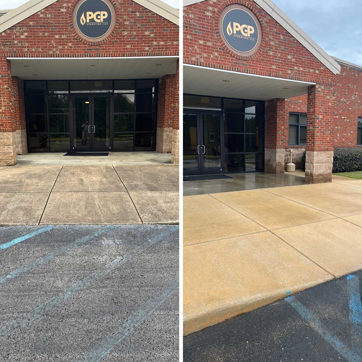 Before and after pressure washing
