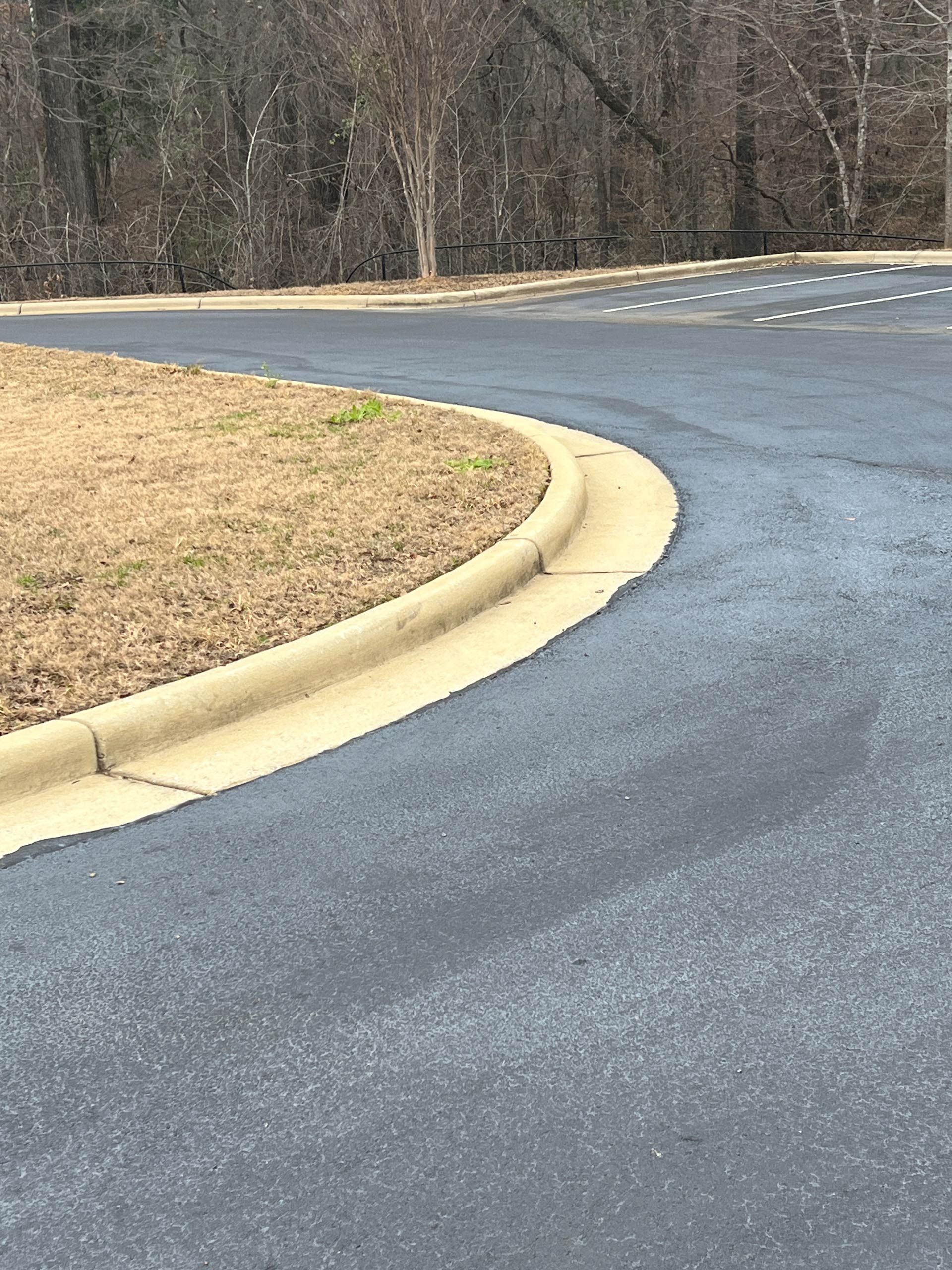 Curved parking lot curb and pavement