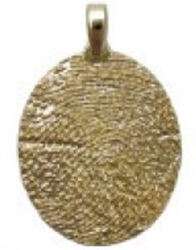 A close up of a gold pendant on a white background.