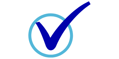 Blue checkmark inside a light blue circle icon