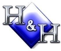 Stylized silver H&H logo on a blue diamond background