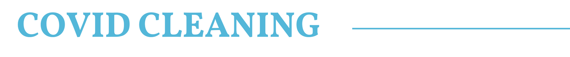Blue “COVID CLEANING” text on a white background with a thin blue line above and below