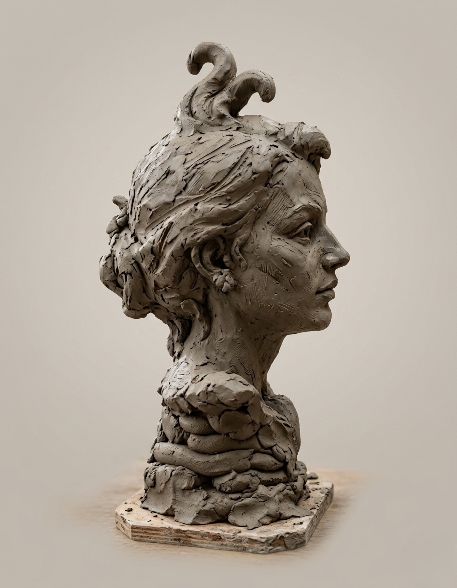 Pubblicità per la giornata delle porte aperte: Geko Art Studio. Date/orari esposti; artista che dipinge con il pennello, disegna una figura, scolpisce una testa.