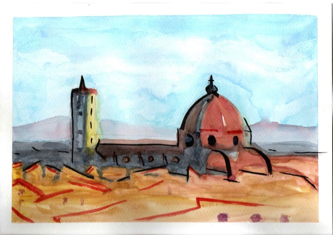 Pubblicità per la giornata delle porte aperte: Geko Art Studio. Date/orari esposti; artista che dipinge con il pennello, disegna una figura, scolpisce una testa.