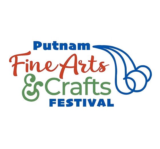 Logo for Putnam Fine Arts & Crafts Festival. Red/green/blue text, stylized art, and the word 