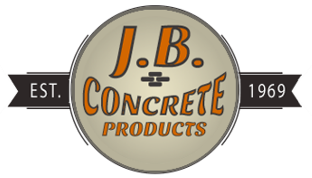 Logo for J.B. Concrete Products with orange text on a tan circle: