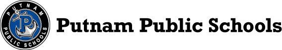 Putnam Public Schools logo: Navy blue seal with anchor and text. Black text reads 