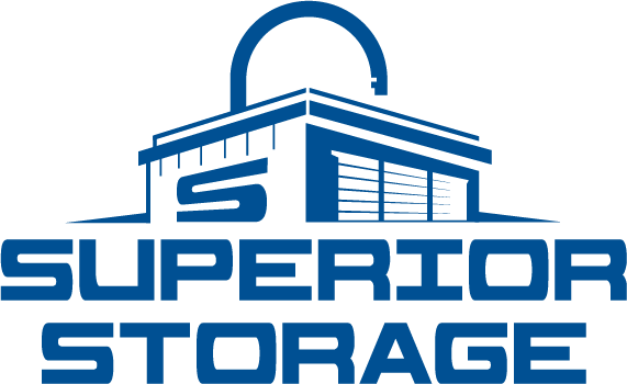 Logo for Superior Storage: blue building with a lock over it; blue text reads