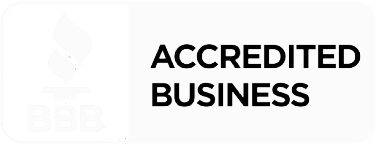 Logo d'entreprise accréditée par le BBB, comportant le texte noir « ENTREPRISE ACCRÉDITÉE » à côté d'une icône de flamme blanche du BBB.