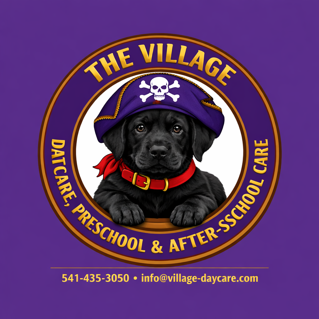 A logo for a daycare and preschool called the village daycare and preschool.