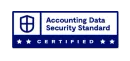 Accounting Data Security Standard certified badge in blue and white with shield icon and stars