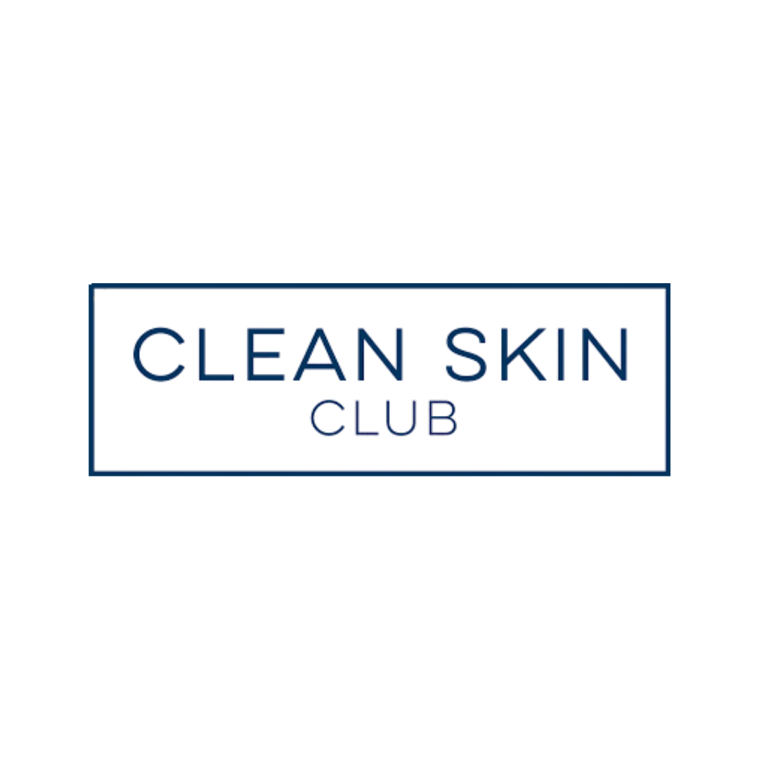 Clean Skin Club logo in dark blue, text inside a rectangular border.