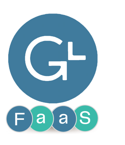 A logo for a company called g + faas