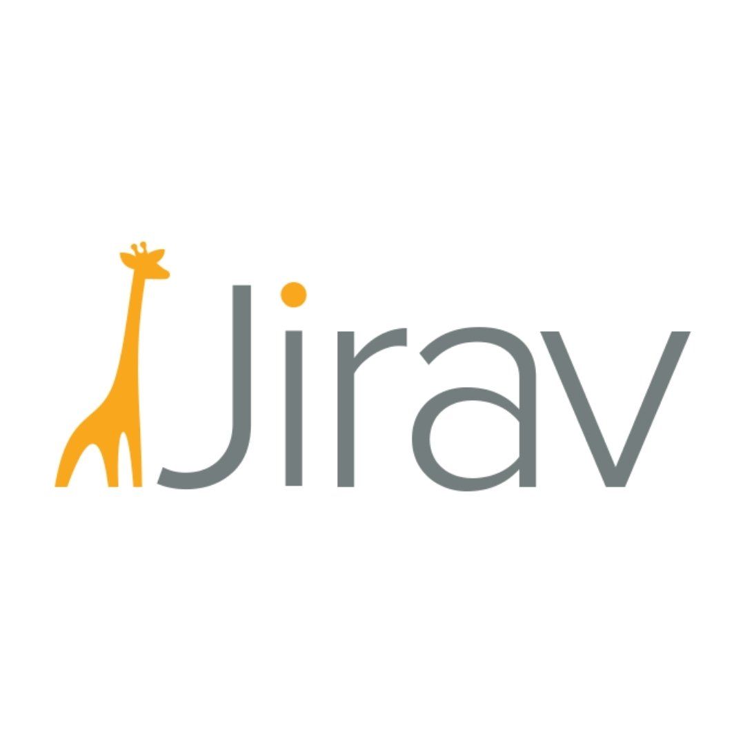 The jirav logo has a giraffe on it.