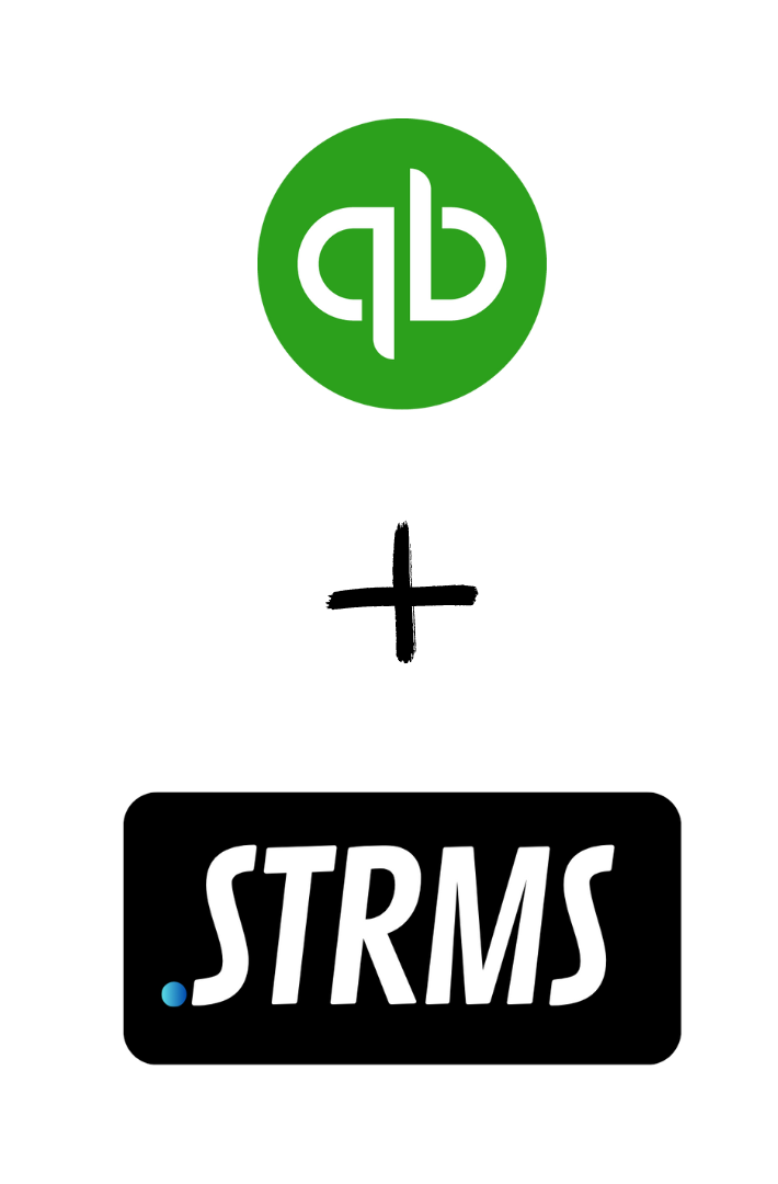 A logo for qb and strms on a white background.
