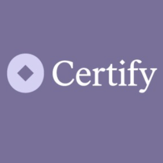 The word certify is on a purple background
