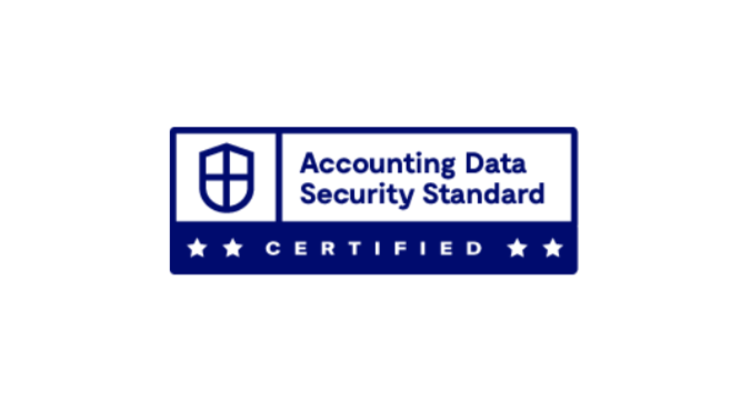 Accounting Data Security Standard certified logo in blue and white