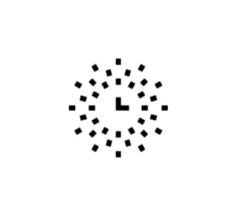 Black clock icon centered within a dotted circular loading spinner on a white background