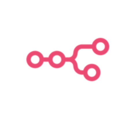 Pink connected-node network icon on a white background