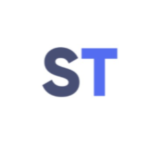 Stylized ST logo, dark navy S and bright blue T on a white background