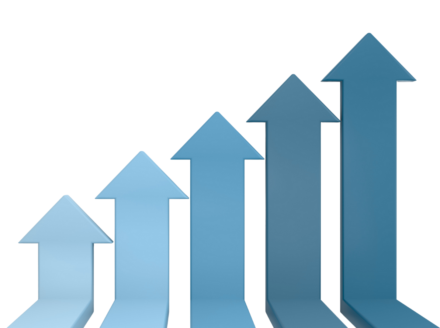 Blue arrows of increasing size, symbolizing growth and progress.