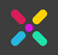 a colorful cross with a purple center on a black background .
