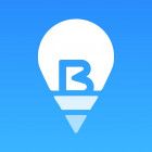 a light bulb with the letter b on it on a blue background .