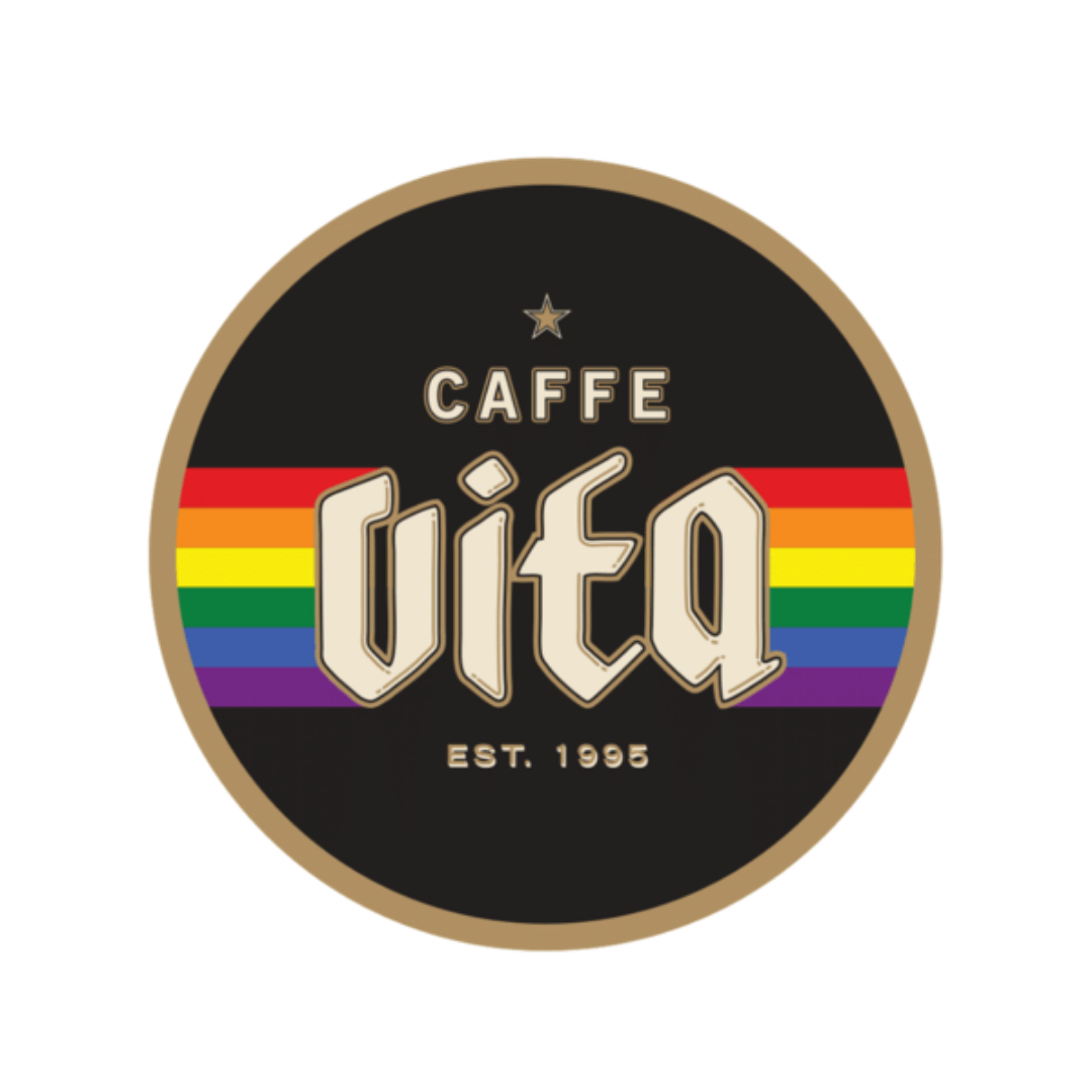 A logo for caffe vita with a rainbow stripe