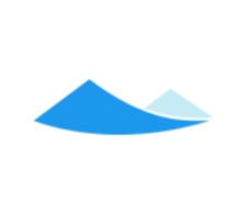 Blue and light blue wave-shaped logo on a white background